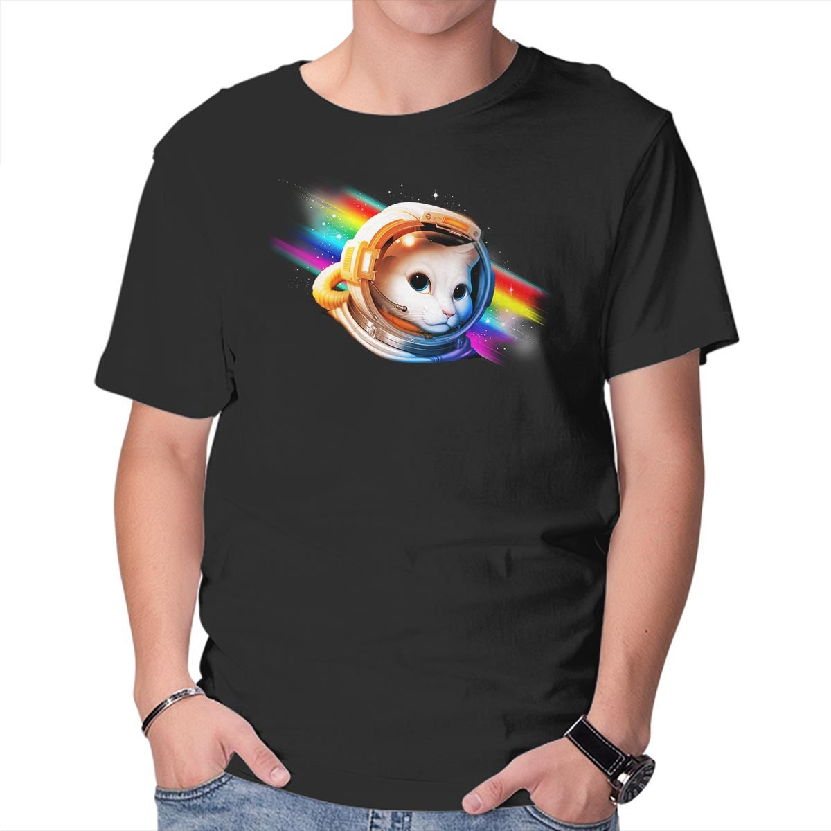 Unisex Crew Neck T-Shirt Interstellar Cat Graphic Short Sleeve Casual Tee XS
