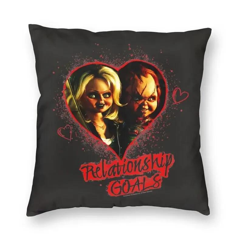 Kissenbezug „Chucky und die Braut“, 40 x 40 cm, Halloween, Kinderspiel-Kissenbezug, Samt, moderne Kissen, Dekoration, Salon, Heimdekoration