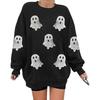 Hallowmas Ghost Print Long Sleeve Sweatshirt Women Crew Neck Oversized Pullover Top