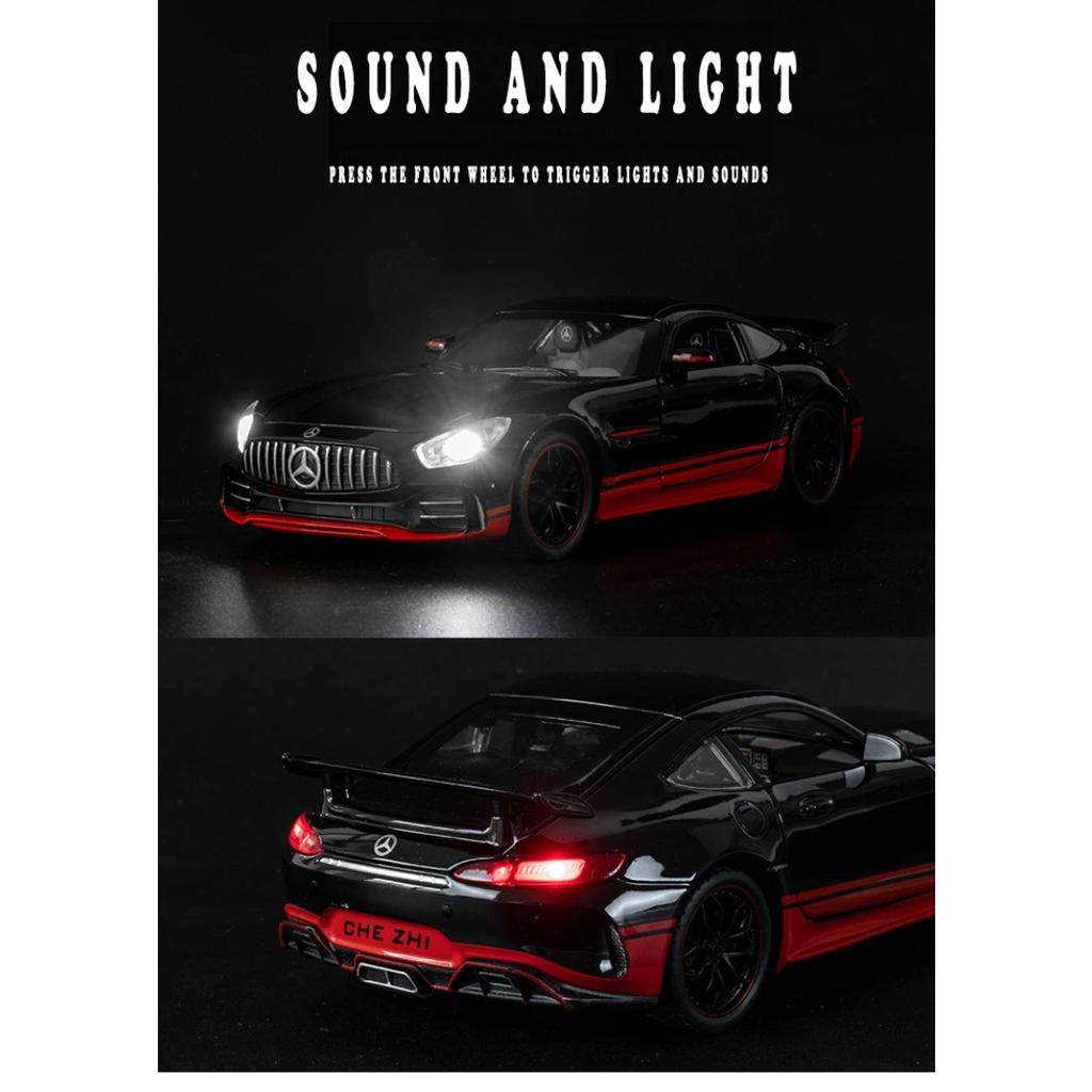 1/24 Scale Benz Gtr Sports Alloy Car Model Metal Children Diecast Toy Car Modification Simulation Sound & Light Gift for Boy