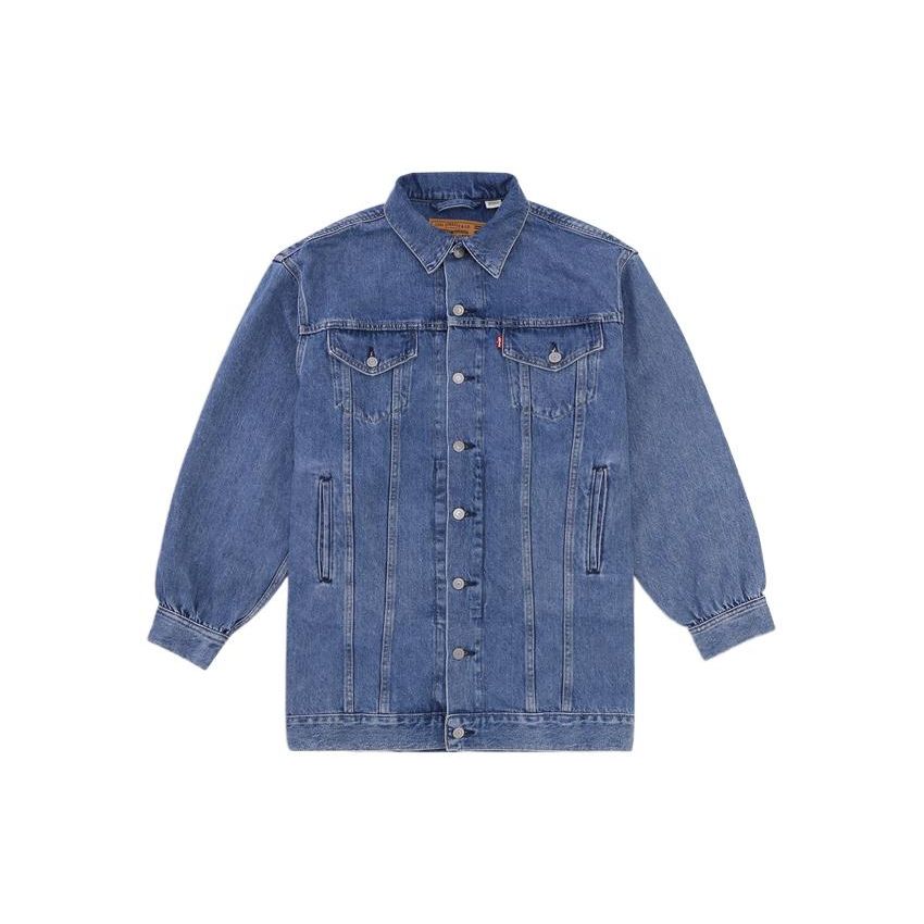 

Levis X Ganni Однотонная джинсовая куртка на одной пуговице с воротником Женские куртки Синий 87489-0000 S