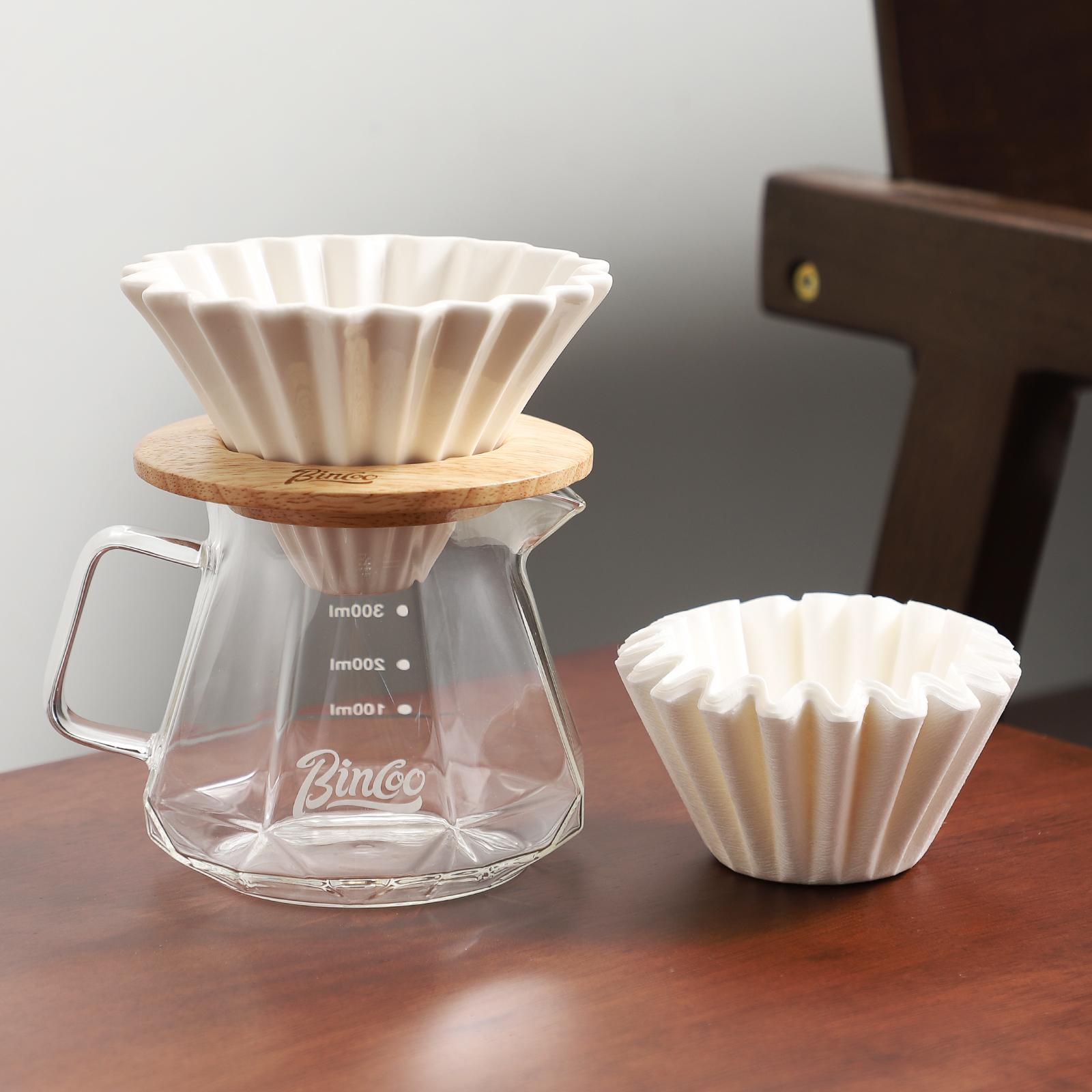 

Bincoo 400Ml Pour Over Coffee Maker Set With Filtration Paperceramic Coffee Dripper With Wood Stand Set For 1-2 Cups