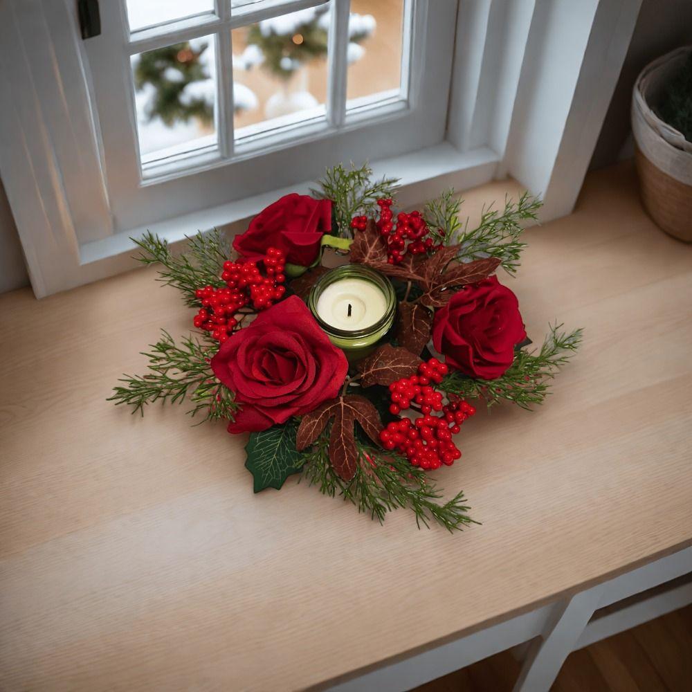 Handmade Simulation Pine Branch 20cm Red Berry Candle Wreaths New Year