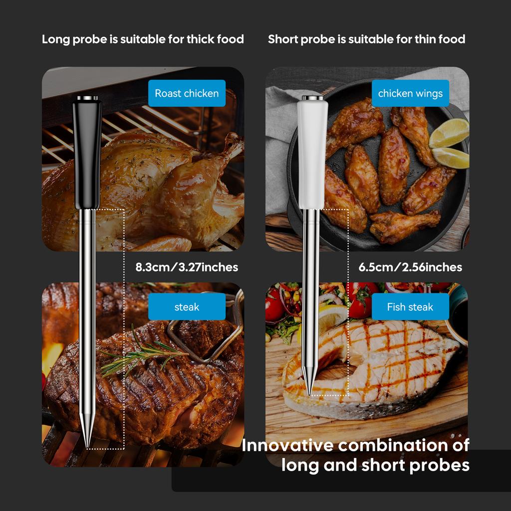 Wireless Meat Thermometer 2.4G WiFi and Bluetooth 5.4 Household BBQ Thermometer with Long and Short Probes for Cooking,Grilling