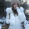 Korean style waist short cotton-padded clothes women's hooded big fur collar autumn and winter small people looking thin cotton-padded jackets are ava