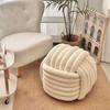 Runder Samt-Hocker mit Knoten, Gepolsterter Hocker Pouf für Wohnzimmer, Schlafzimmer, Eingangsbereich, Akzentstuhl, Kleiner Hocker