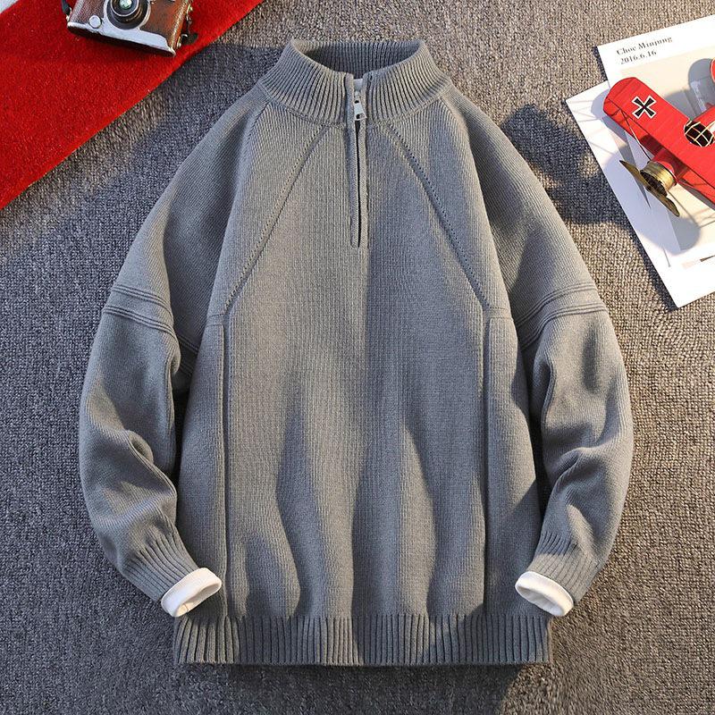 

Men s High Collar Zipper Jacquard Knit Sweater – Autumn/Winter Thickened Wool Base Layer, Korean Style M сірий колір