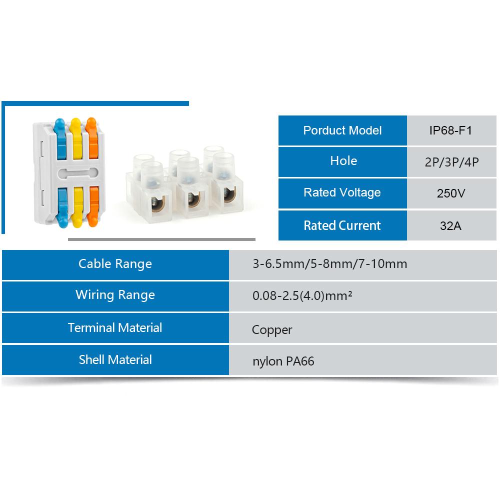 2/3/4 Way Outdoor Waterproof Junction Box IP68 Electrical Cable Electronic Wire Connectors External Electrical Junction Box 32A
