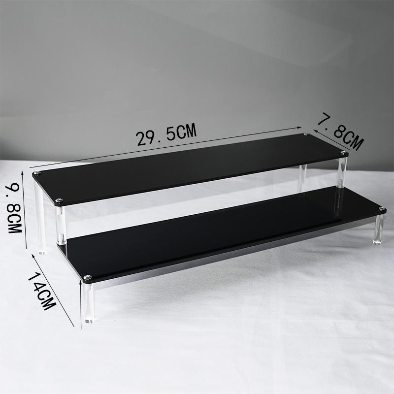 Black Acrylic Multi-Layer Display Stand for Model Figures, Bracelets, and Jewelry Storage.
