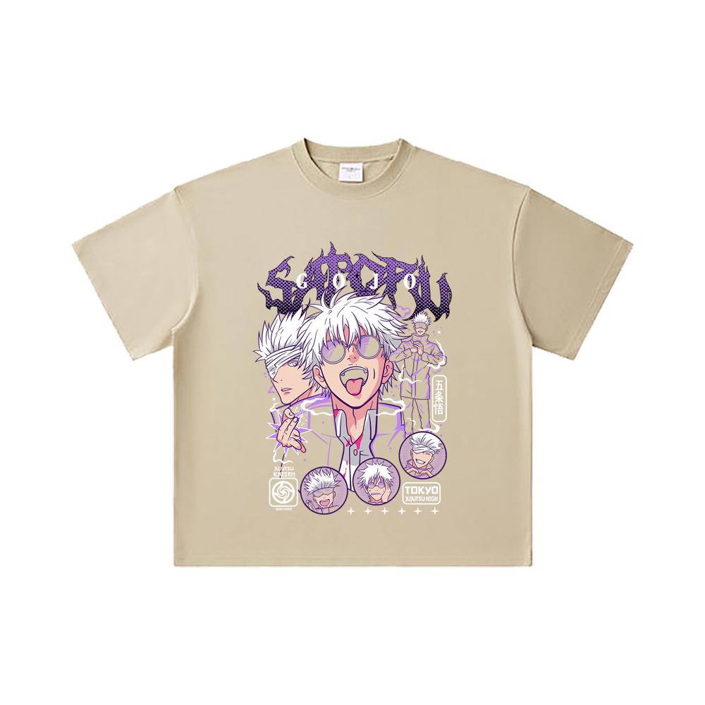 260 GSM Double Yarn 32 Count 100% Cotton Jujutsu Kaisen V21 Gojo Print Unisex Heavy Cotton T Shirt