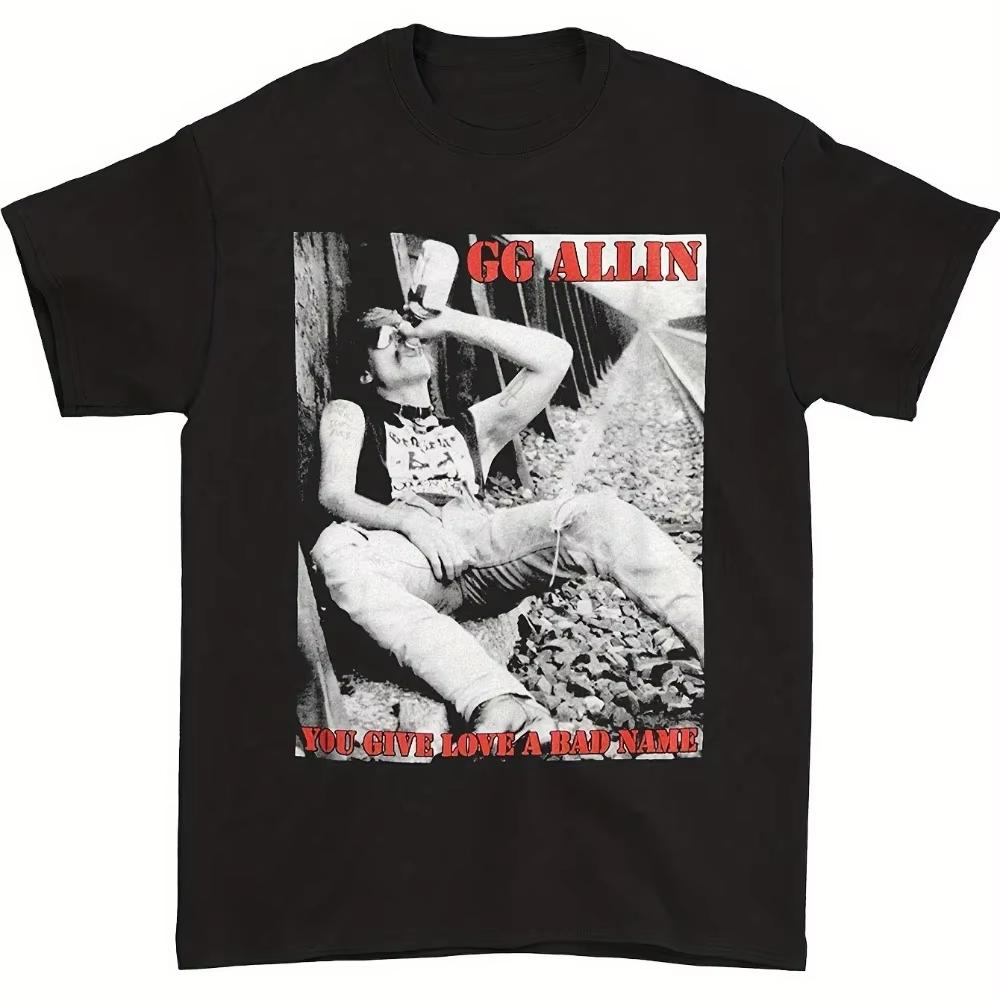 

GG Allin You Give Love A Bad Name Men s Printed T-Shirt Black Band Theme Short Sleeve Red Pattern Casual Crew Neck All Sizes ... S разноцветный