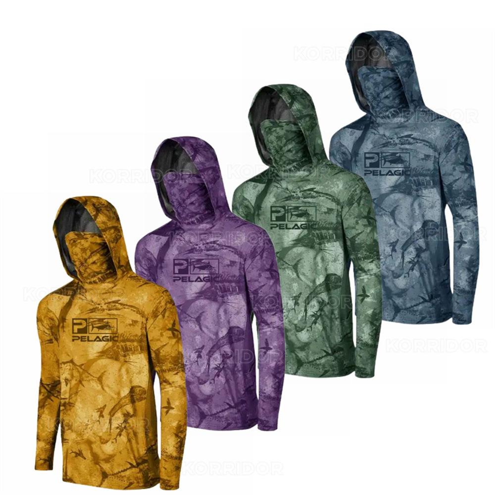 PELAGIC camouflage fishing suit for men and women long-sleeved mask hoodie sun protection breathable fishing suit can be