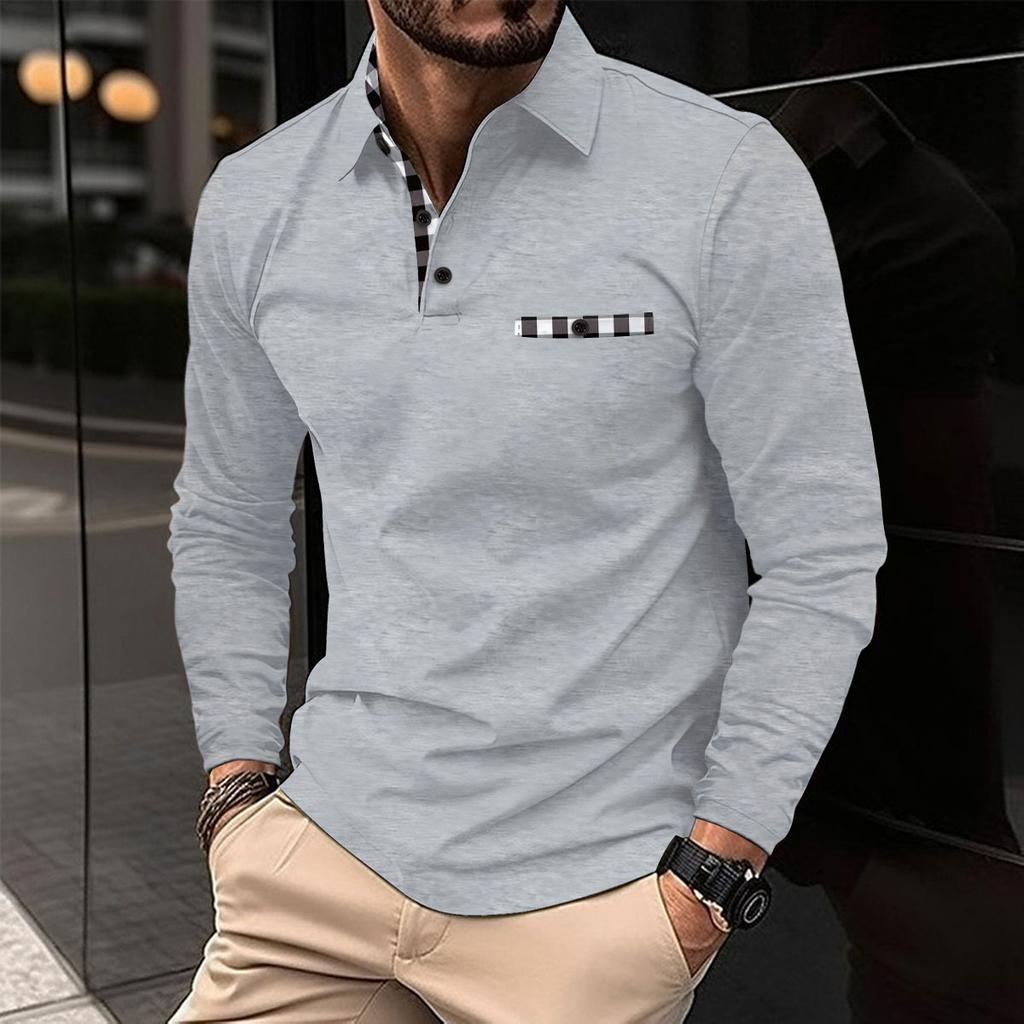 New Work Exercise Fitness Spring Long Sleeve V-Neck Button Men'S Real Pocket Casual Top Polo Shirt Business Shirt