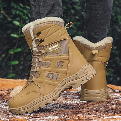 Winter Men's Fleece-lined Warm Military Boots Plus Size Outdoor Boots High-Top Wild Combat Boots Hiking Shoes Snow Boots
