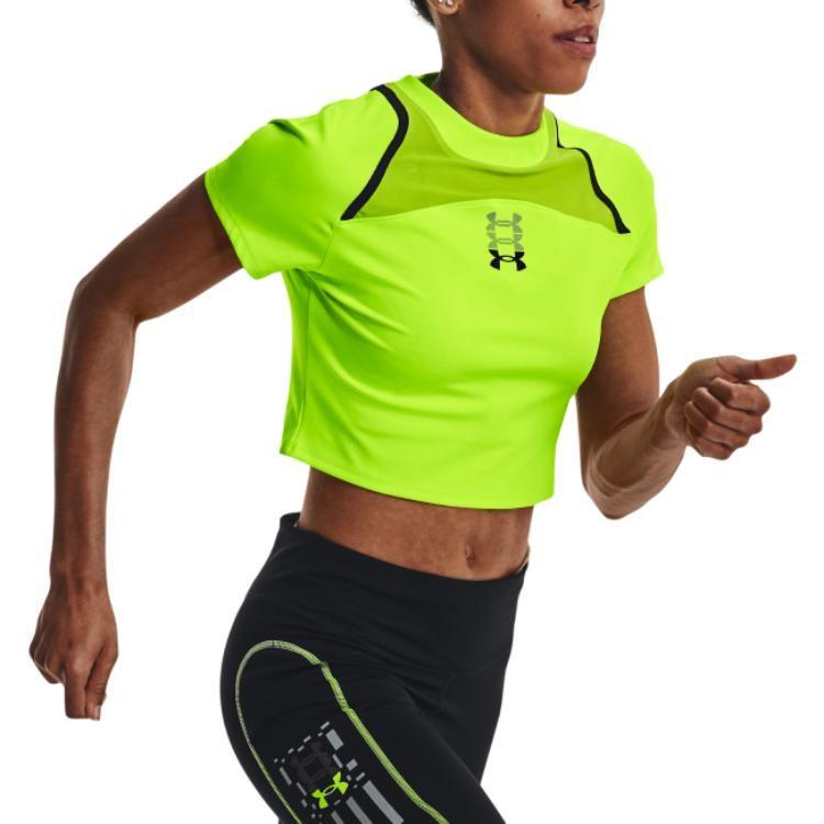Under Armour Anywhere Crop Tops Women's Green Crew Neck Moderate 1376816-369