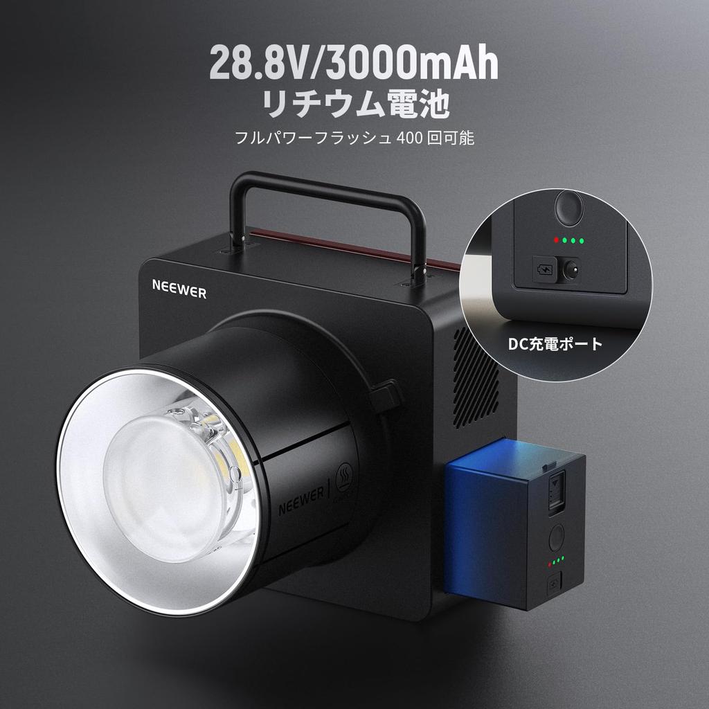 NEEWER Q6 600Ws TTL Flash App To Studio Monolight for Outdoor 30W LED Modeling 400 Full Power Bowens Mount 2.4G Strobe, Controlled, 3000mAh, 1/1 1/512