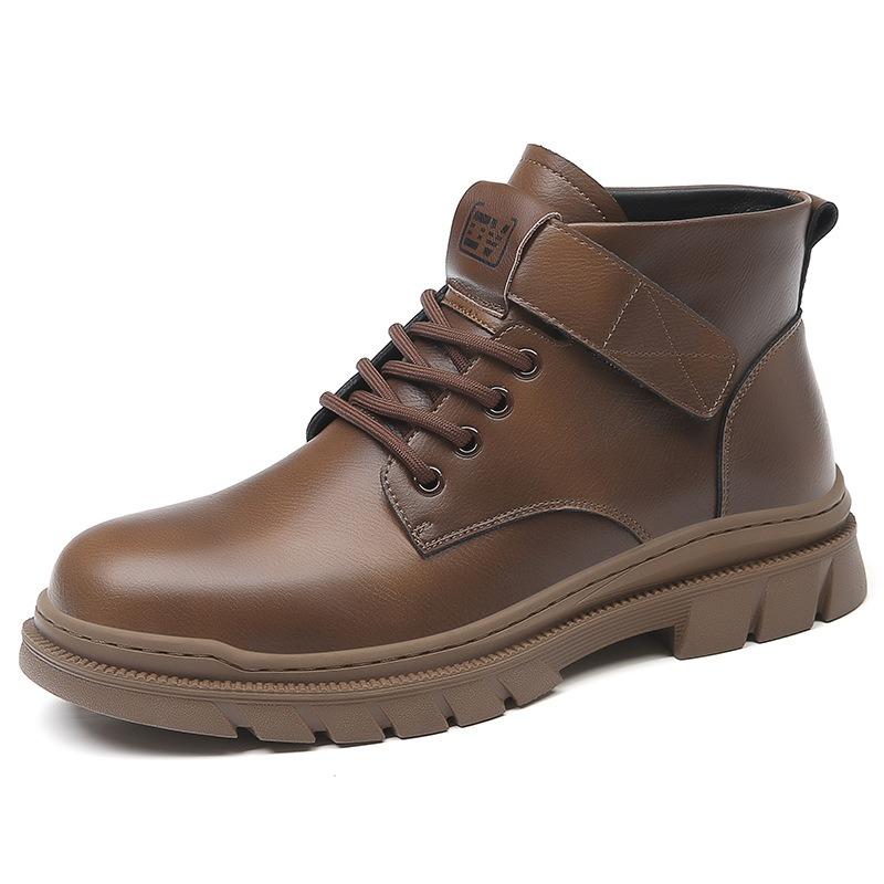 Martin Boots Men's New Winter Velvet Warm Leather Retro Tooling Short Boots Trendy Versatile High-top Leather Boots