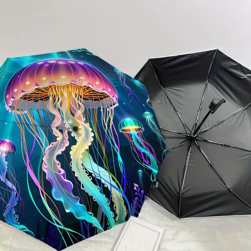 1pc Colorful Jellyfish Ocean Scene Umbrella with Plastic Handle,Suitable for All Seasons Home Travel Outdoor UmbrellaDD1393