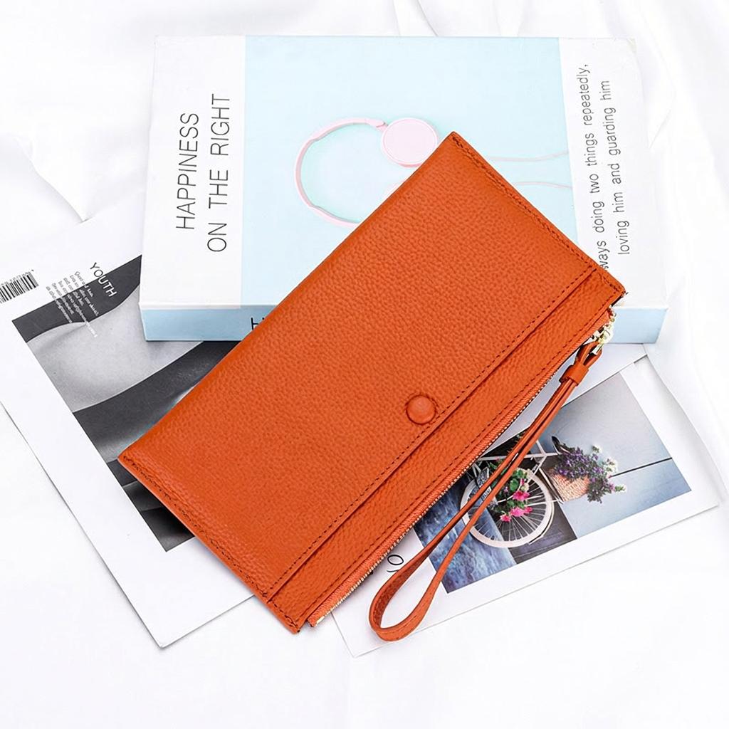 Ladies Zipper Wallet Lightweight Top Grain Leather Wallet Wristlet Clutch Wallet Top Grain For Shopping Dating Evening Events