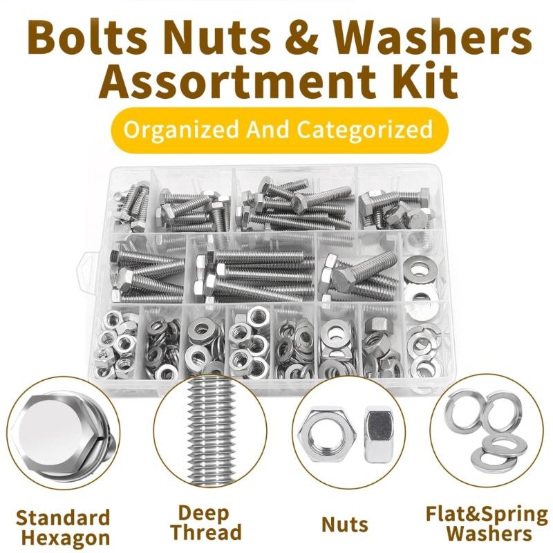 246PCS Hex Bolts Nuts Washers in Organized Storage Box Assembly Set Upgrades for Easy Access & Diverse Repair Needs