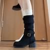 New summer breathable boots women's platform high boots medium tube brown pile boots Maillard boots