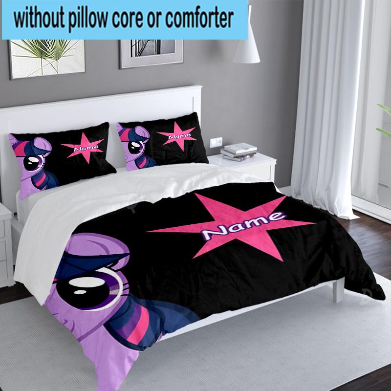 Custom Name 3PCS Little Unicorn Friendship Bedding Set, Including 1pc Duvet Cover And 2pcs Pillowcases, Suitable for Dorms and Bedrooms Gift