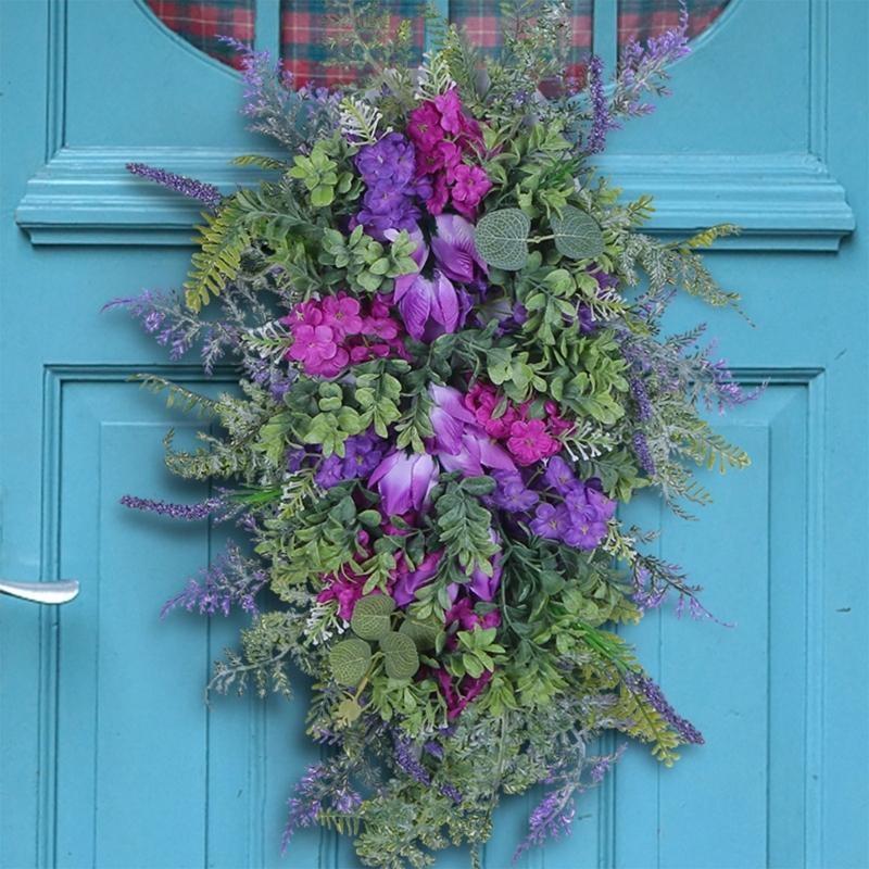 

Spring Wreath for Front Door Outside Colorful Tulips Lavenders Swag Wreath Decors CHINA