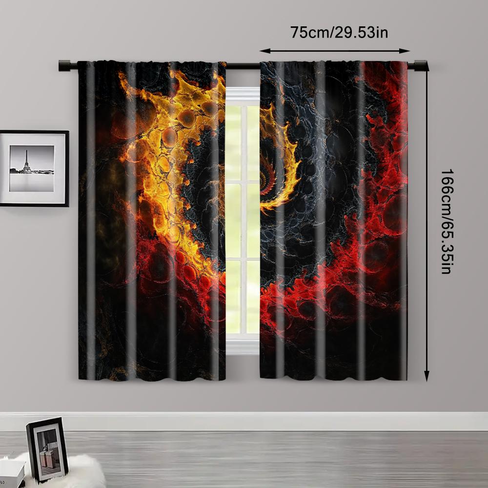 2pc, Window Curtains Rotate Red and Yellow Machine Washable Polyester,Without Electricity Festive Backdrops Perfect for All
