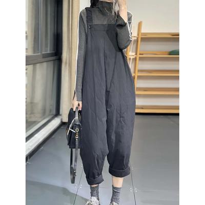Women  Chic Casual Loose Autumn Winter Warm Padded Quilted Jumpsuits Keep Warm Sleeveless Overalls Pants Suspenders Trousers