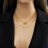 18K Gold Plated Layered Chain Necklace, Dainty Paperclip Chain with Bead Pendant Double Layer Choker for Women, Trendy Jewelry