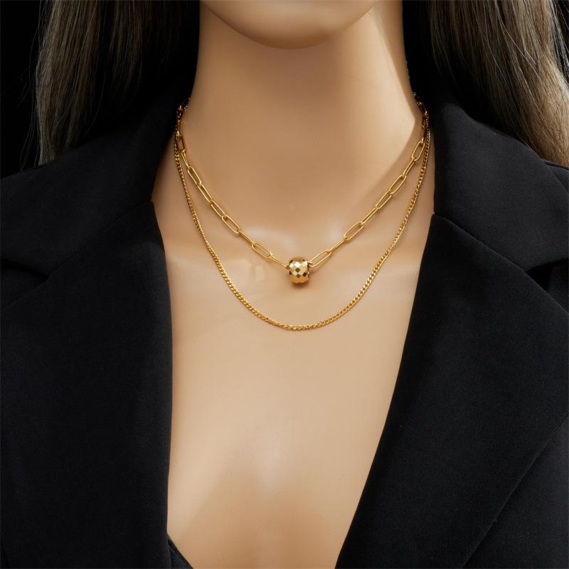 18K Gold Plated Layered Chain Necklace, Dainty Paperclip Chain with Bead Pendant Double Layer Choker for Women, Trendy Jewelry