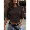 2026 Summer Pleated Solid Color Round Neck Slim-Fit Women's Short-Sleeve T-Shirt