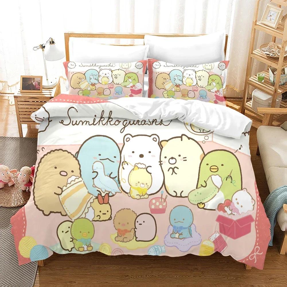 3D Potlač Sumikko Gurashi Vzor Pohodlný Prešívaný Prikrývka Poťah na Vankúš Súprava Posteľnej Bielizne Detská Izba Dekorácia Domáci Textil