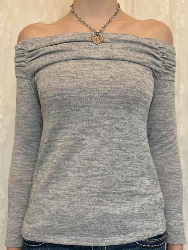 KaiKuo Y2K Spicy Style Strapless Solid Color Long Sleeve T-shirt for Women, 2025 Autumn/Winter Collection