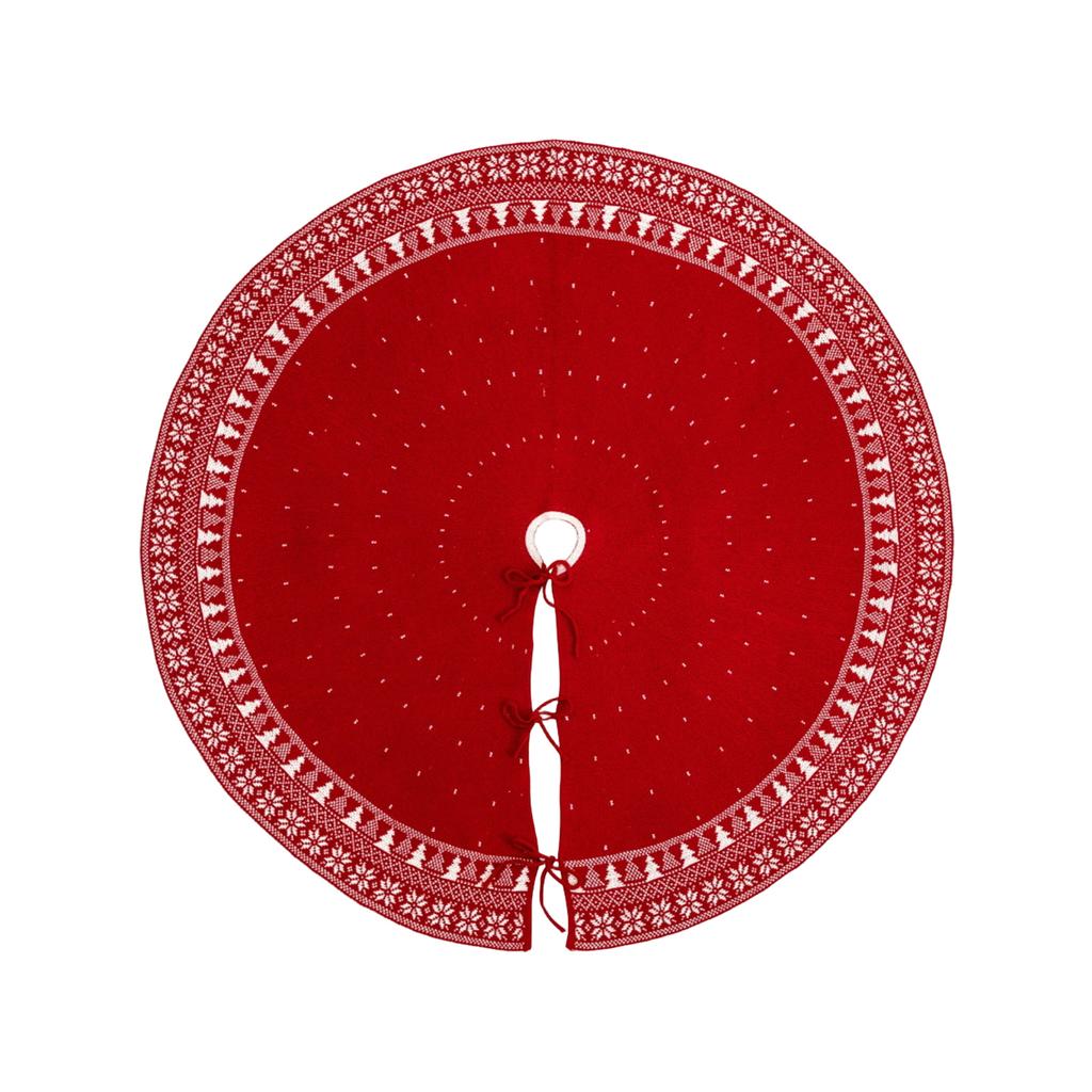 120cm Christmas Tree Skirts Round Christmas Knitted Tree Skirt Crafts Cute Snowflake Elk Print Xmas Tree Base Cover Decor Carpet