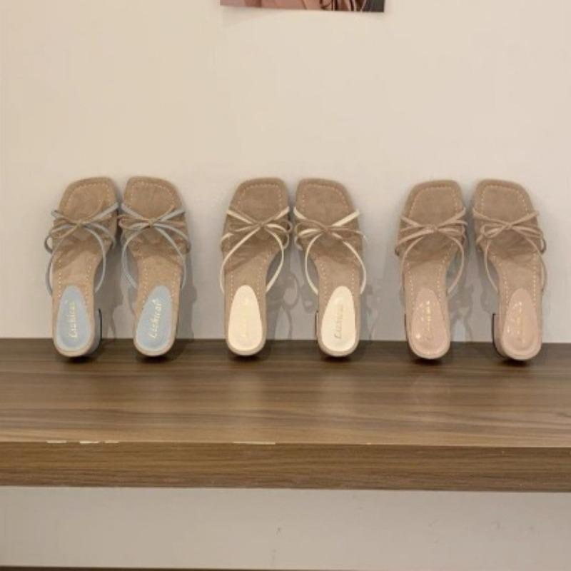 New Style of Women's Sandals with Thick Heels Low-heeled Shoes with Thin Straps and Slippers
