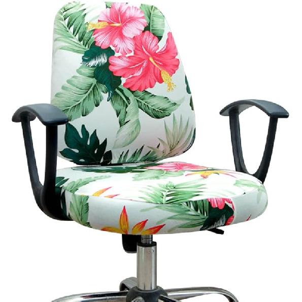 VIOKKO Office Chair Cover Stretchable Computer Desk Chair Seat Cover Dustproof Universal Split 2 Rotating Chair Sofa Cover Protector(Tropical flowers Tropical flowers and leav