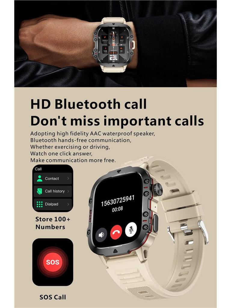 3ATM Outdoor Multi-Sport Smartwatch with Bluetooth Calling and Long Standby.