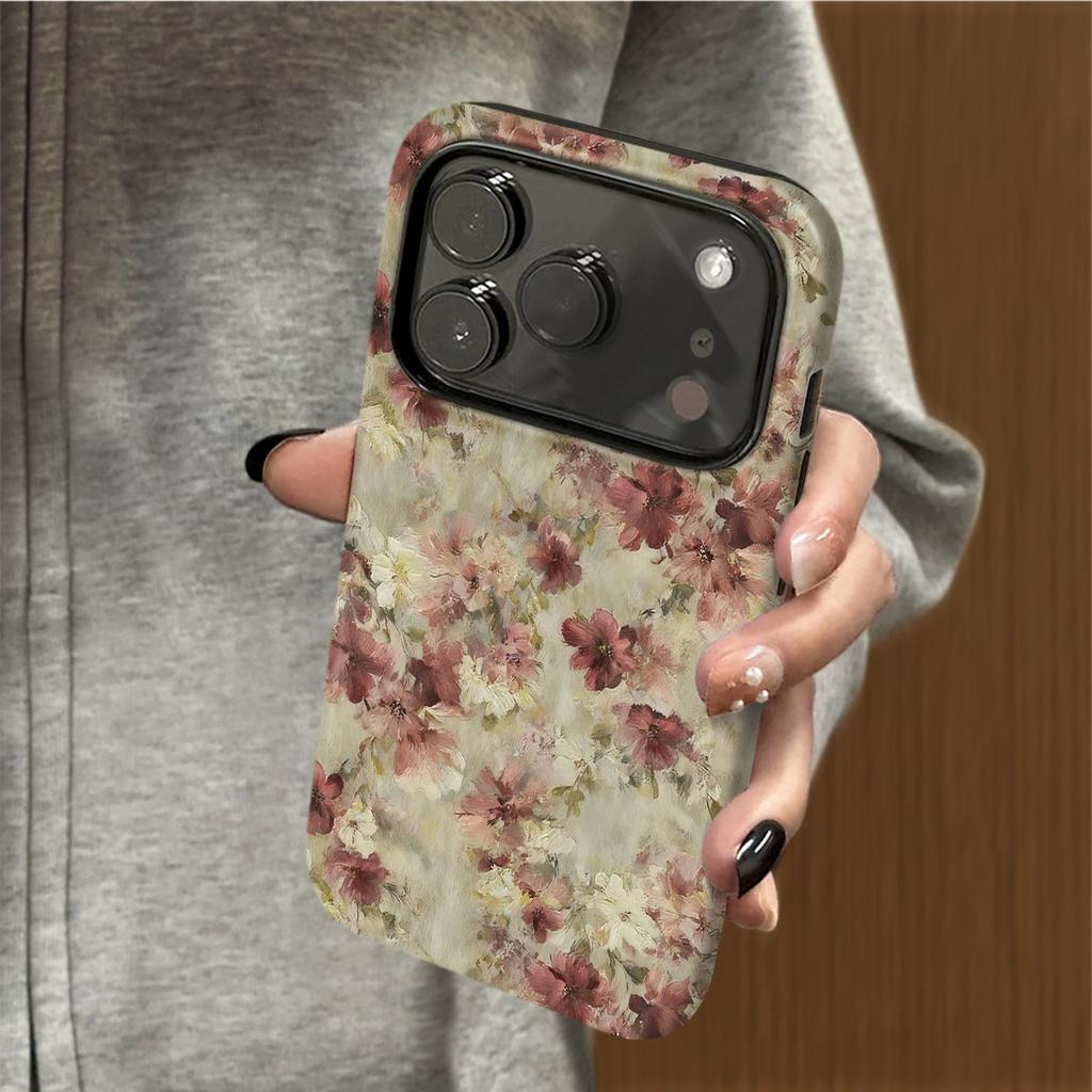 Retro flower applicable Apple 17promax cartoon cute iPhone16Pro lens all-inclusive 15 two-in-one