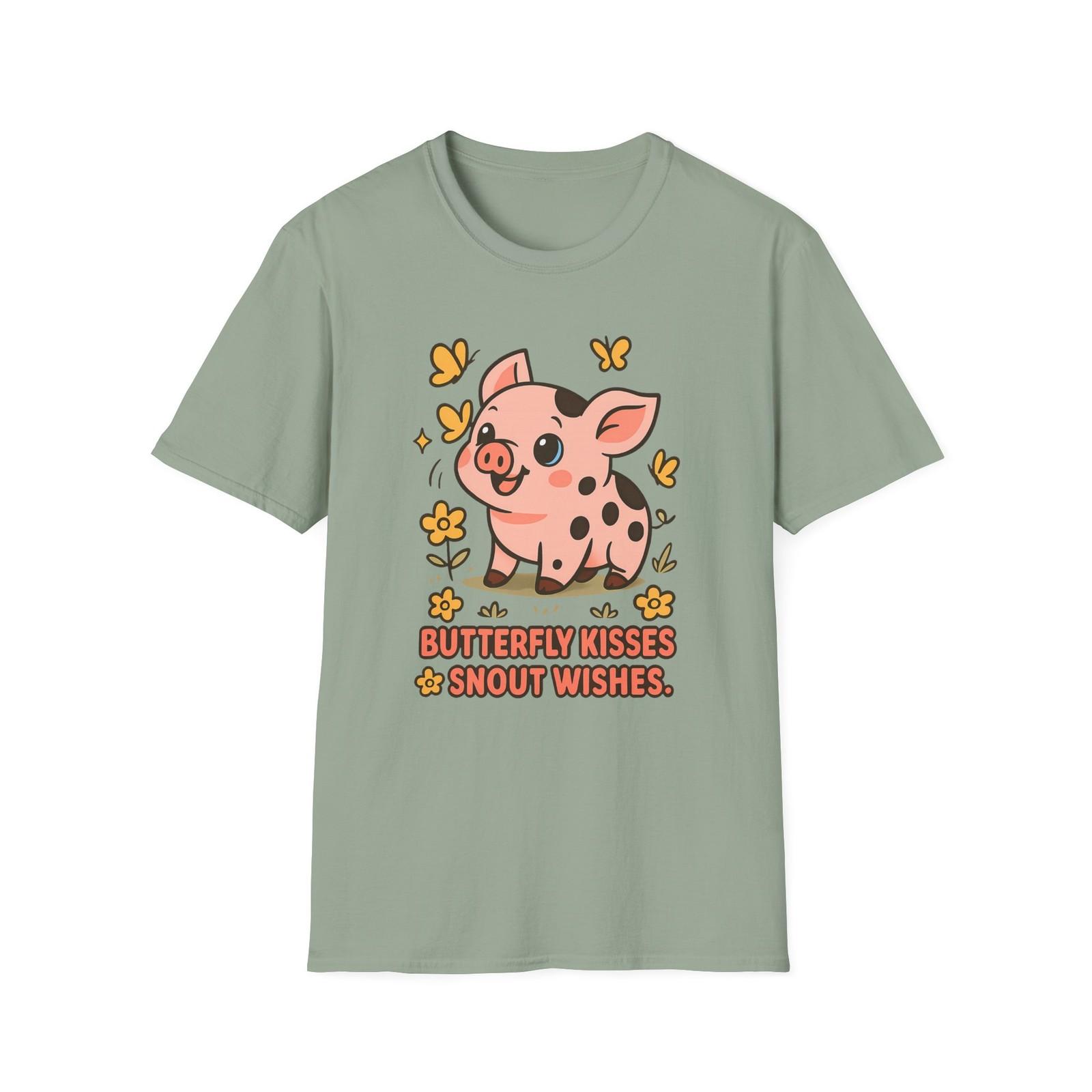 Unisex Softstyle T-Shirt Mens Womens Tees Top Kawaii Piglet Tee Butterfly Kisses Pastel Flowers L