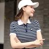 New Summer Striped Short-sleeved T-shirt for Women with Large Size Loose Sports Collared Top Lapel Polo Shirt