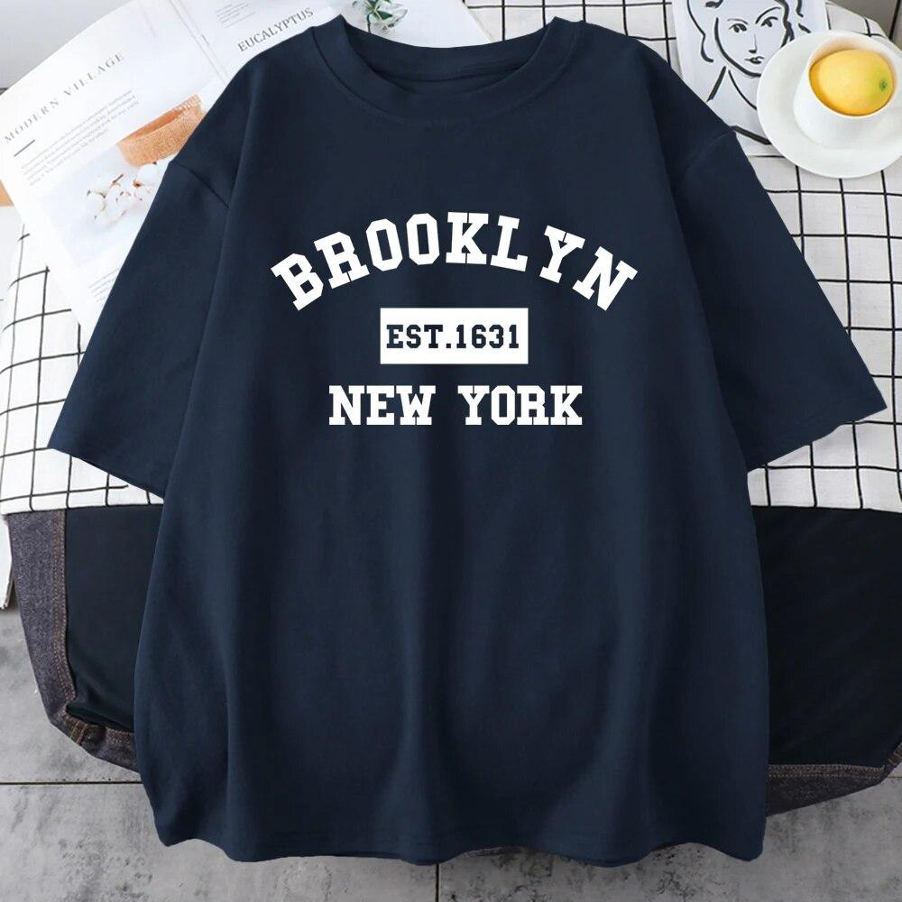 Brooklyn Est.1631 New York Bokstav Unisex Bomull Kortärmad Vintage Casual Toppar Andningsbar Rundhals T-shirt Kläder Unisex T-shirts