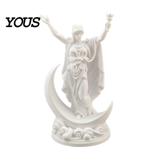 3D Carved Sculpture Printed Greek Goddess Figurine, Crescent Statue, Resin Small Decorative Statue Ornaments for Home Office Desktop Bookshelf