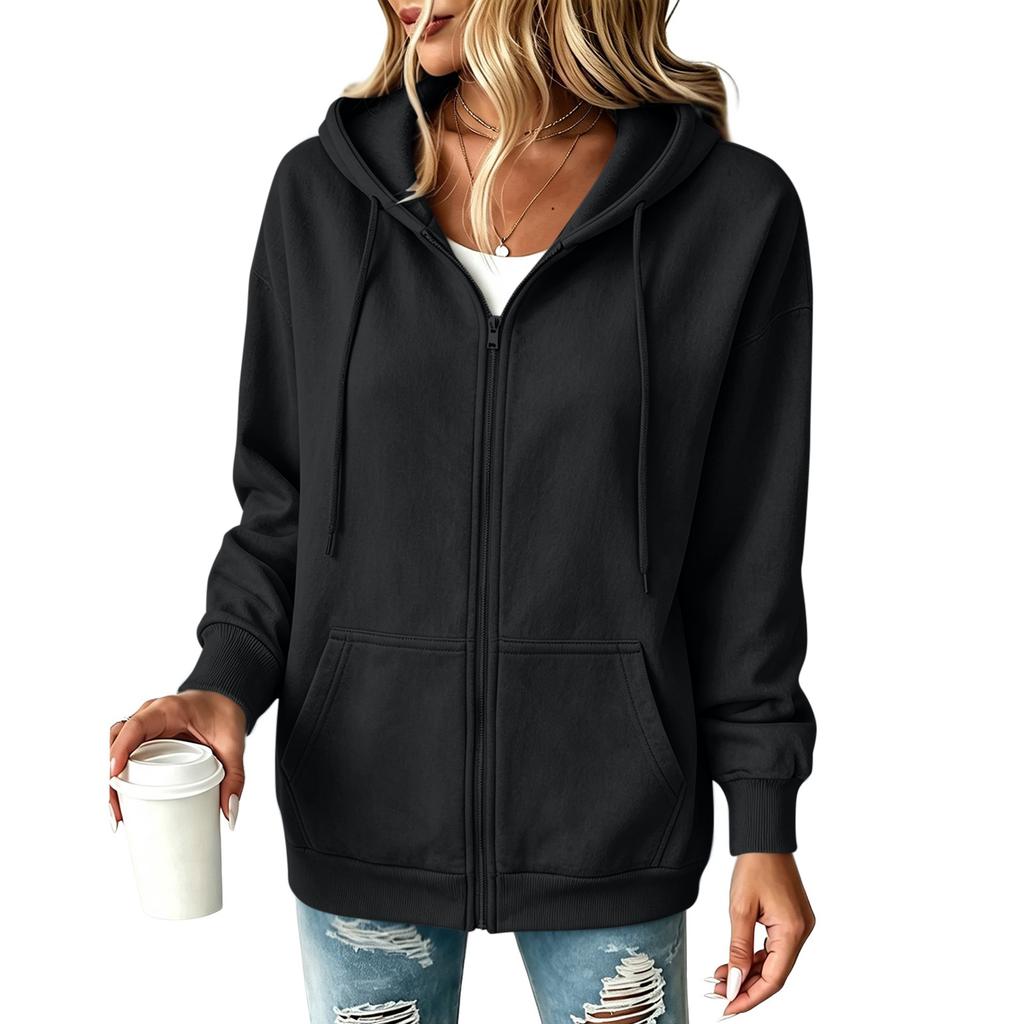 Women's Color Zip Up Hooded Sweatshirt Casual Activewear Top