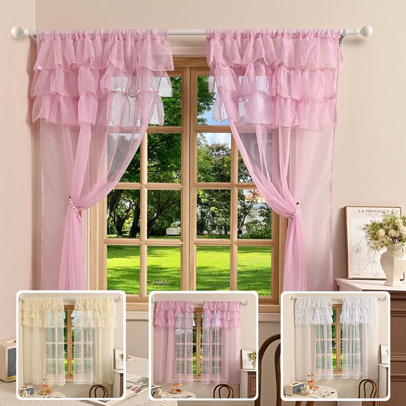 1PC Home Decor Bedroom Door Sheer Curtains French Window Curtain Rococo Rod Pocket Design for Living Room 3-Bar Ruffled