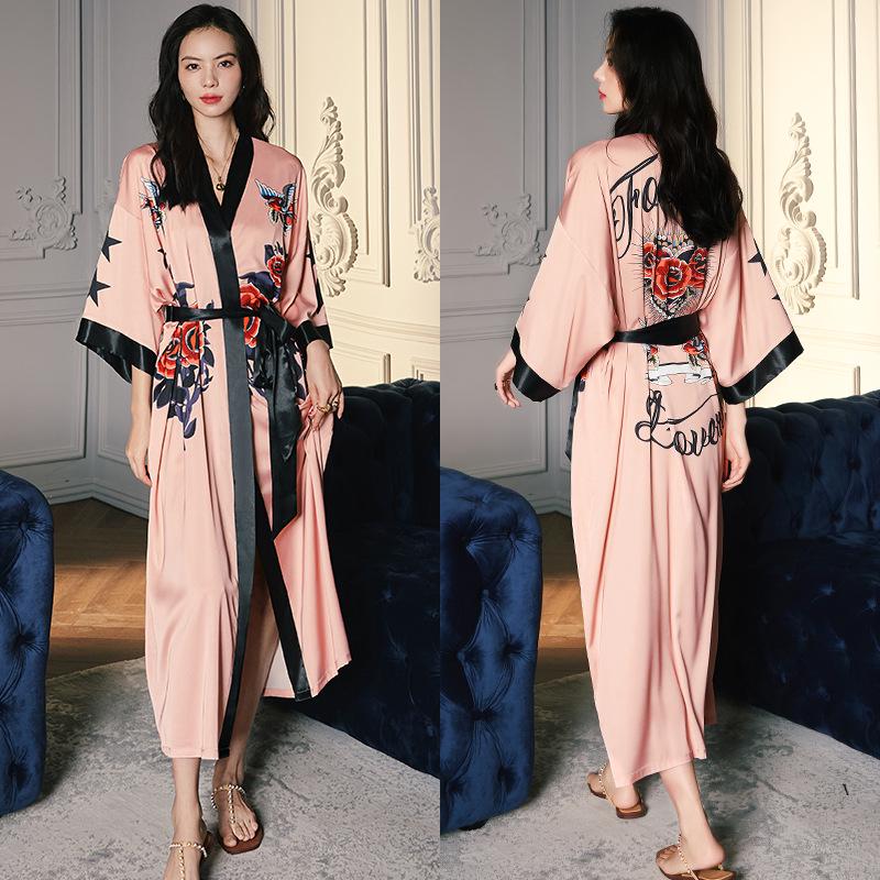 Yao Ting Women's Plus Size Satin Chiffon Pajamas - Summer Ice Silk Luxury Sleepwear & Bathrobe Set