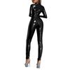 Womens Shiny Patent Leather Cut Out Bodysuit Zipper Crotch Nightclub Outfit