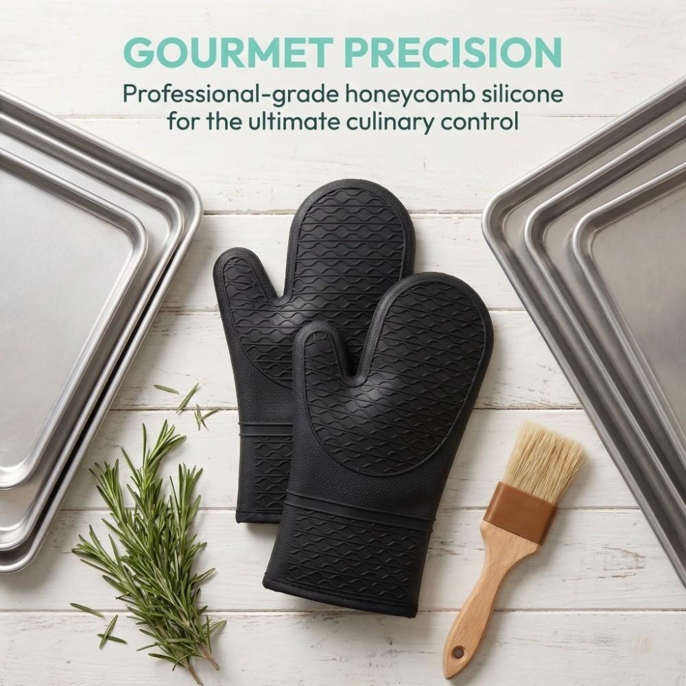 Silicone Heat Resistant Mitts Non-Slip Grip BBQ Gloves Food Grade Kitchen Potholder  Household
