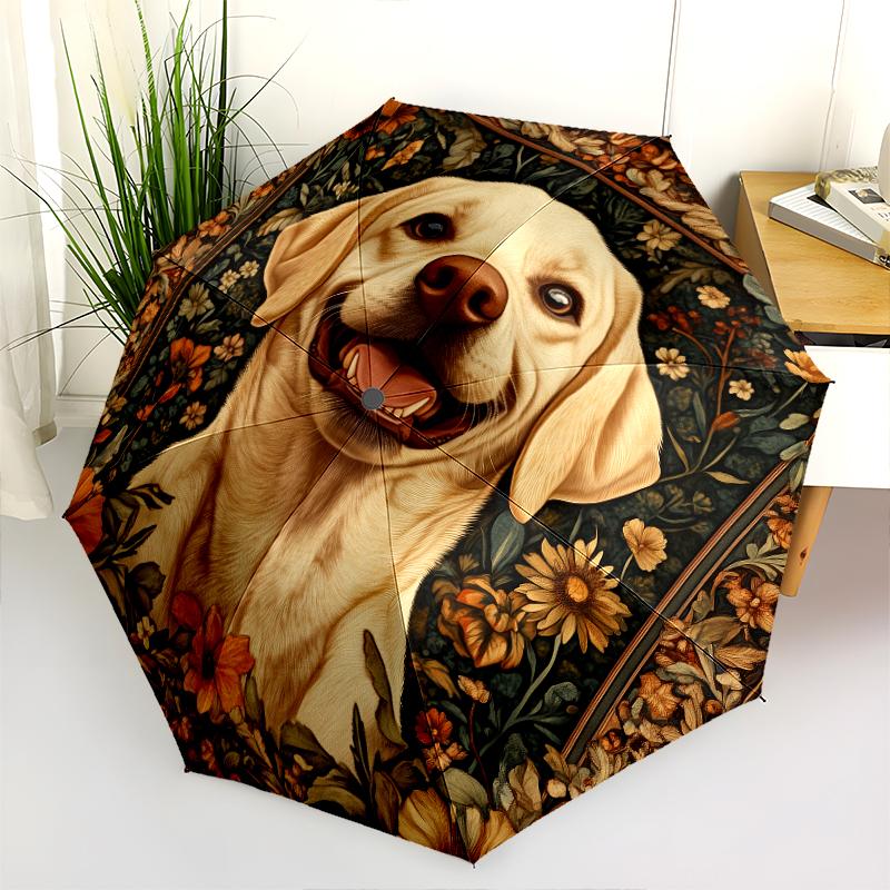 Happy Labrador pattern, automatic folding umbrella, portable and foldable design, 8 ribs, a Christmas or birthday gift.