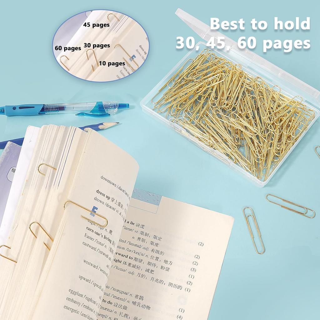 Jumbo Paper Clips, 200pcs 2 Inch Paper Clip, Large PaperClips, Stainless Steel, Paperclip for Paperwork Office School Home and Personal Use (Golden)